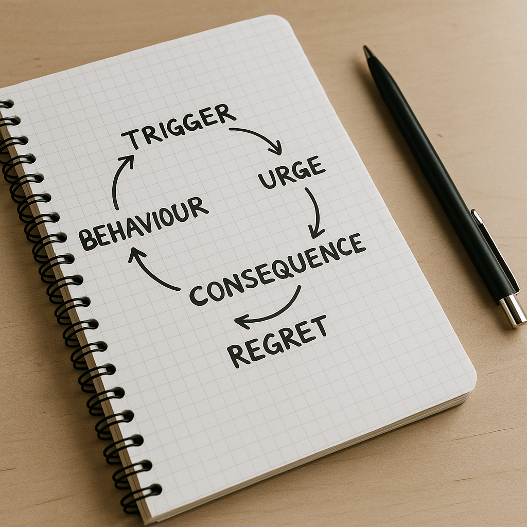 Trigger → Urge → Behaviour → Relief → Consequences → Shame → Trigger loop