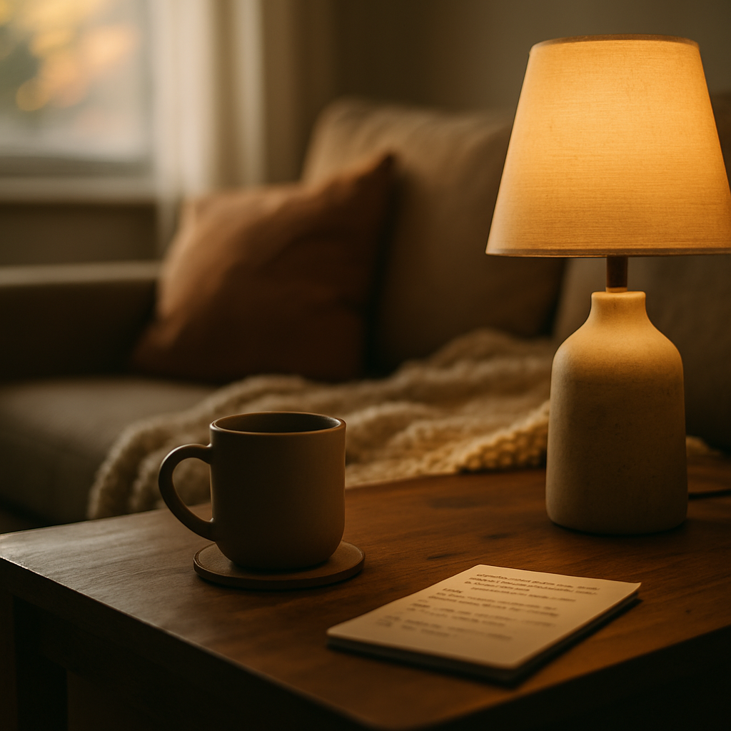 Soft morning light through a window with a warm-toned scene