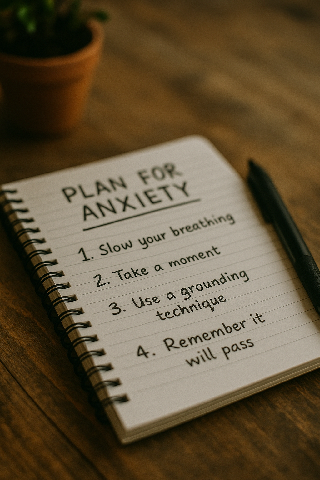 Notebook with small steadying steps listed
