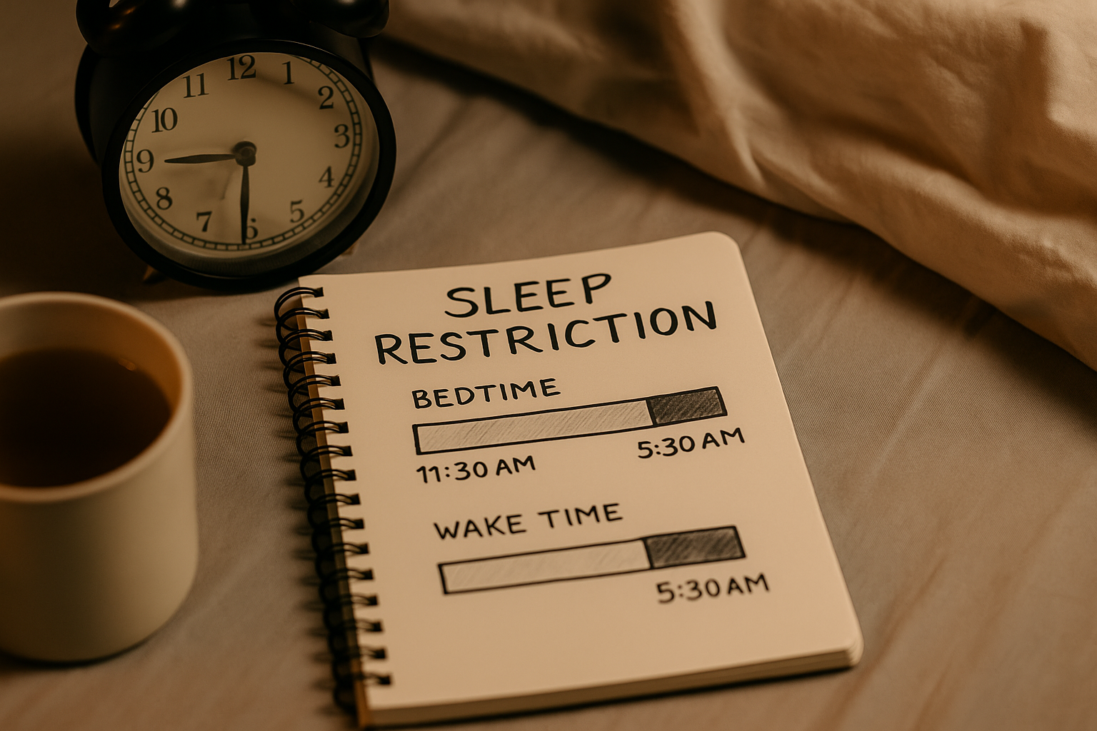 Clock and journal page with marked sleep window