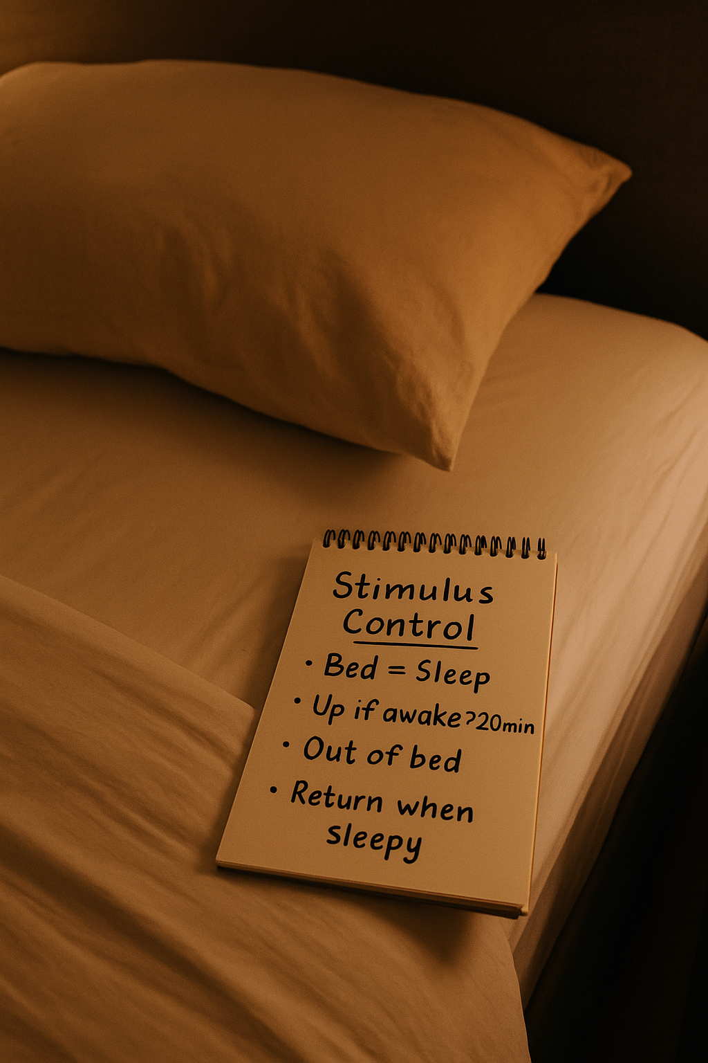 Notebook rules: bed equals sleep, up if awake over 20 minutes