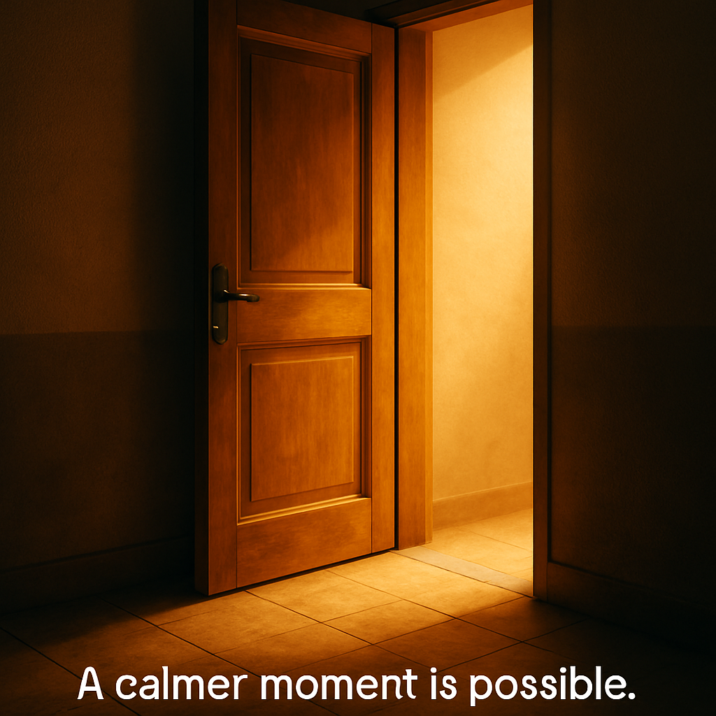 Open doorway with warm light — reaching out for help is a step toward safety