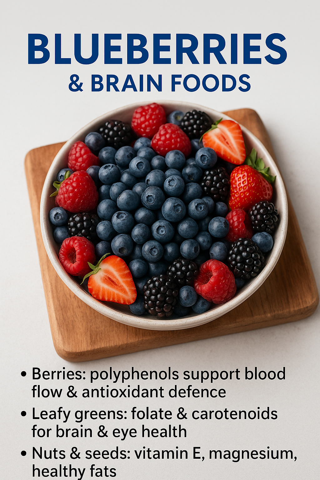 Blueberries and mixed berries in a bowl
