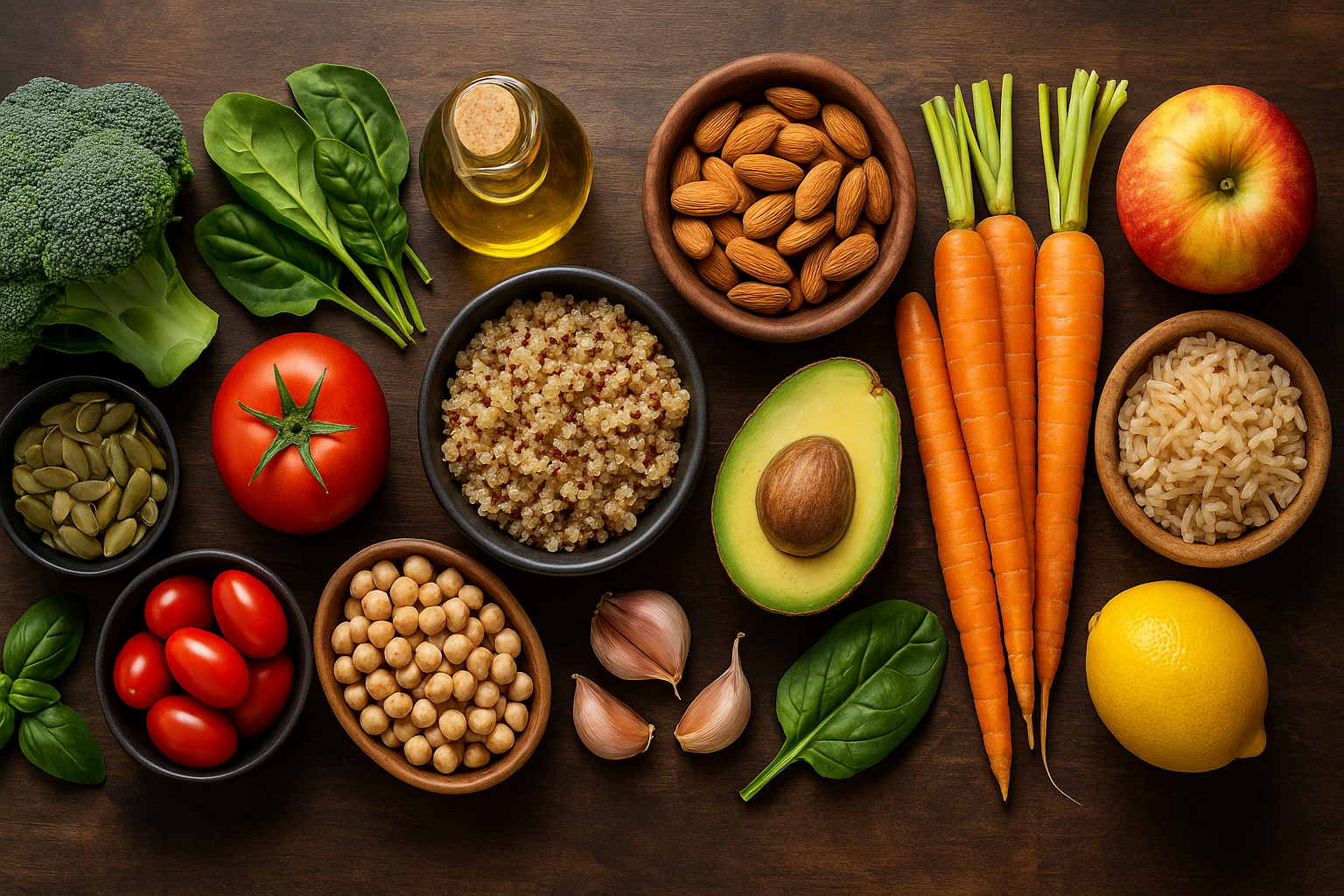 Fresh colourful food ingredients on a table