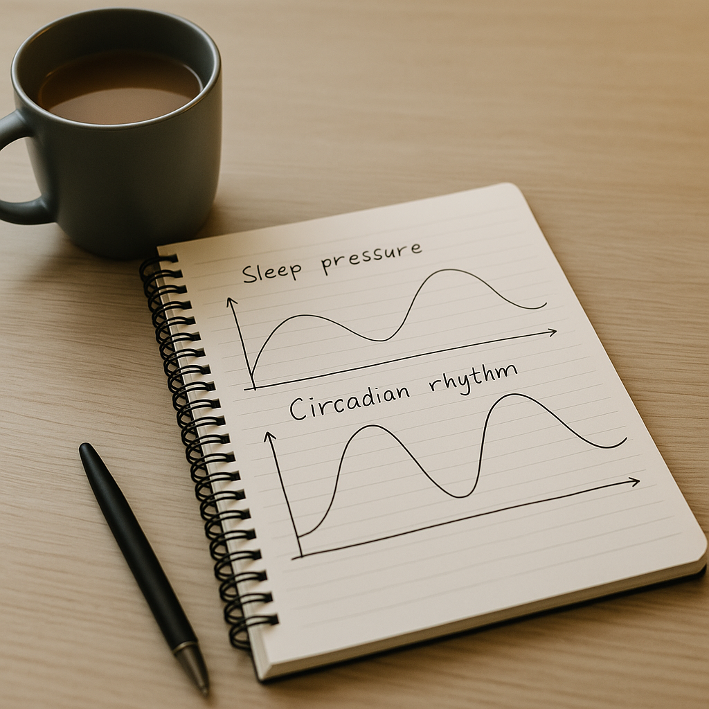 Graph showing interaction of sleep pressure and circadian rhythm