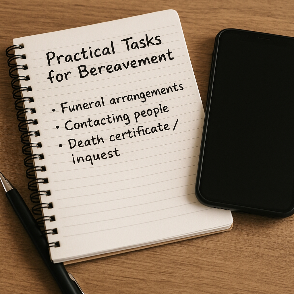 Notebook and phone laid out for practical tasks