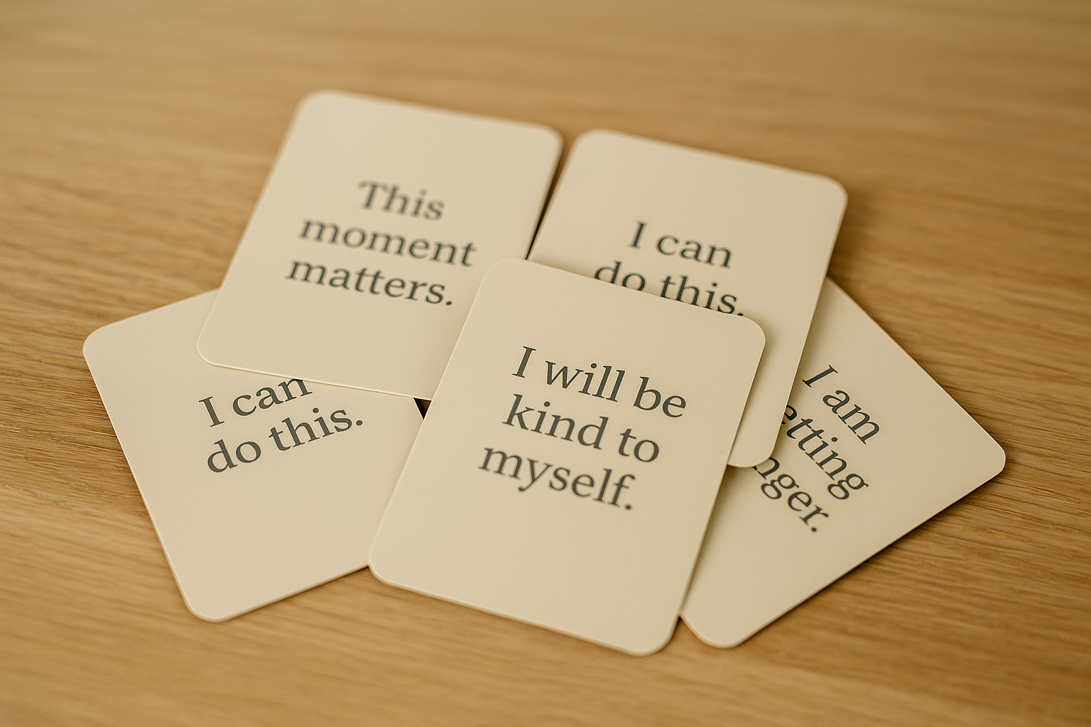 Calm card deck with short supportive statements